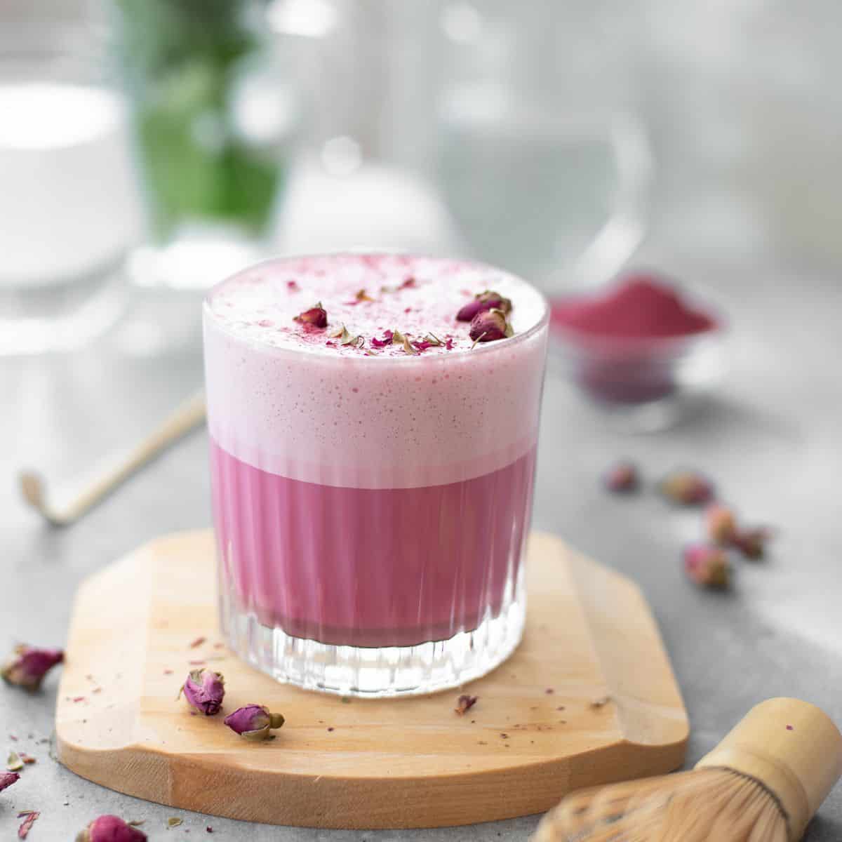 Beetroot latte made with beet powder and collagen.