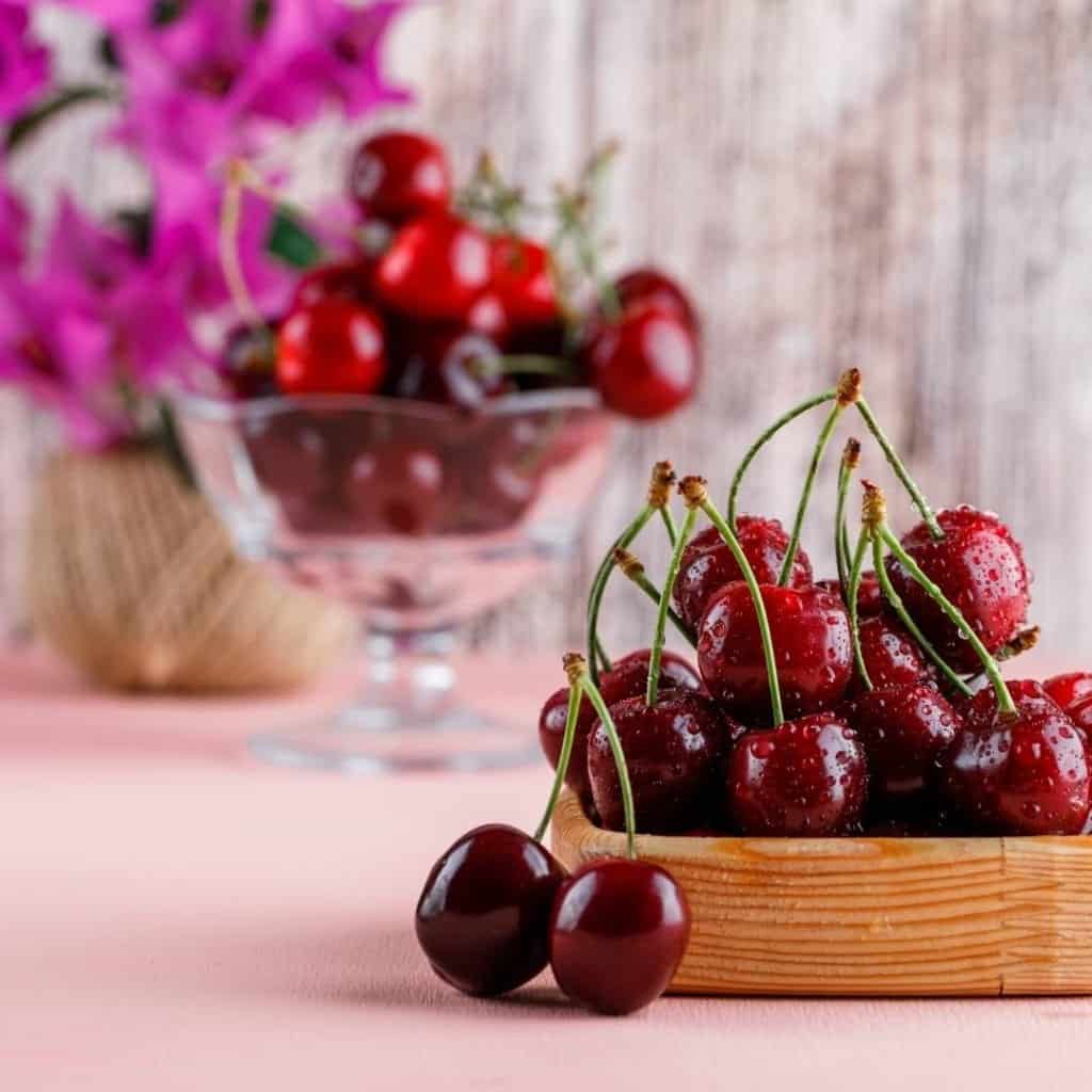 Basket of fresh cherries.