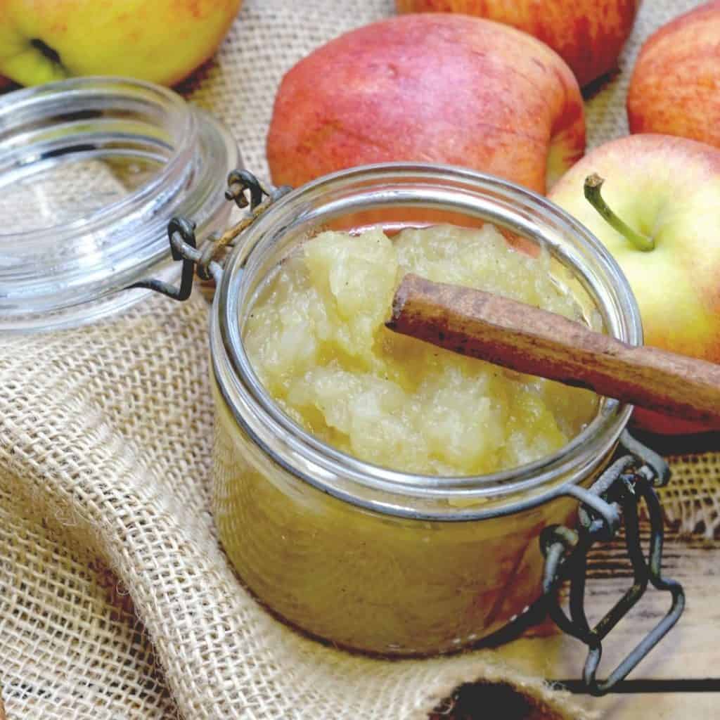 Unsweetened apple sauce with cinnamon, healthy foods to buy.