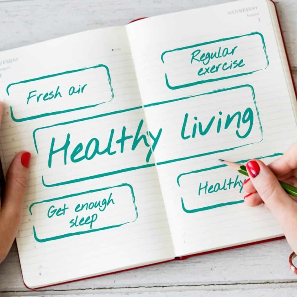 Healthy living is a lifestyle with enough sleep, regular exercise, fresh air, and healthy eating.