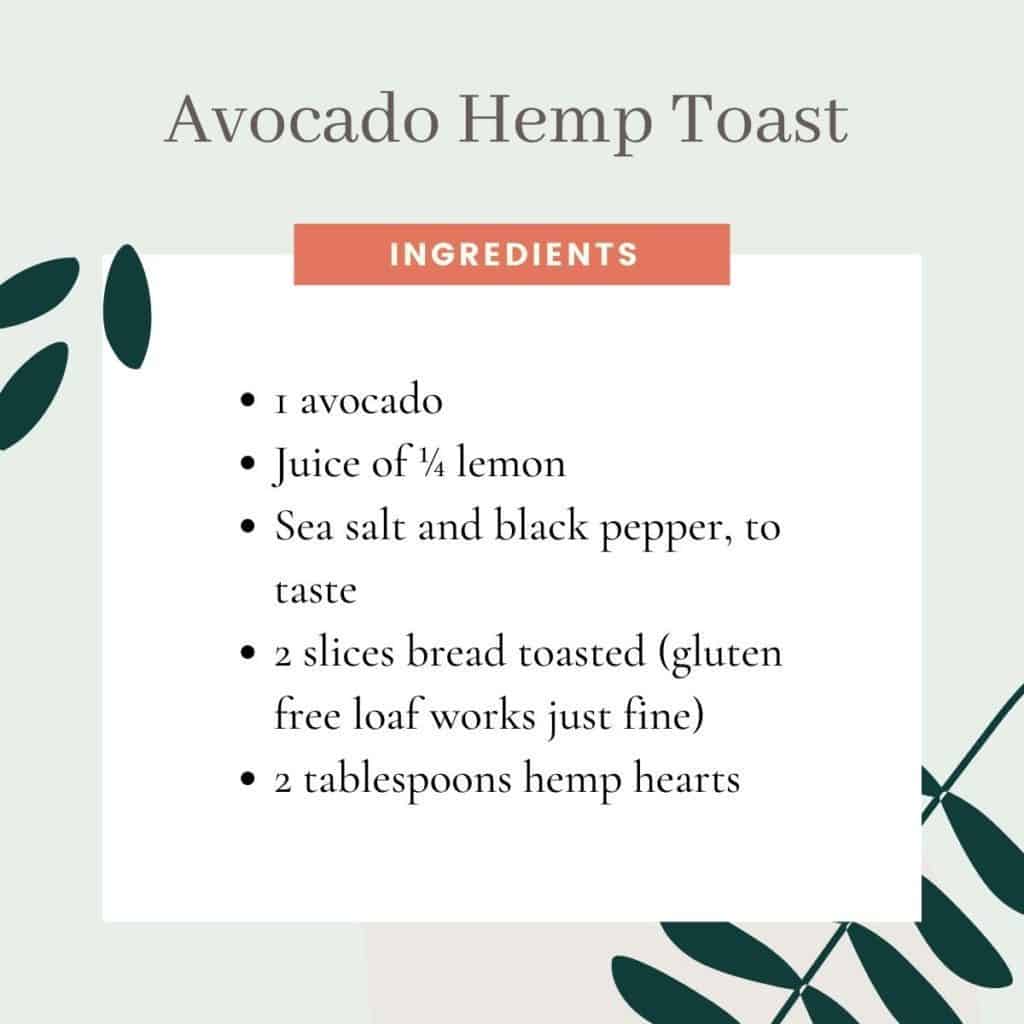 Avocado hemp toast recipe card