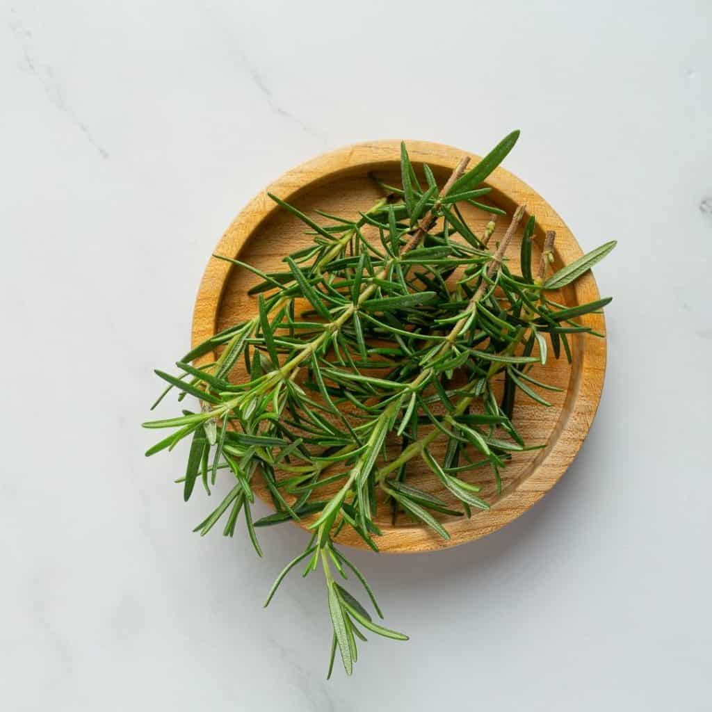 Rosemary on a white countertop.