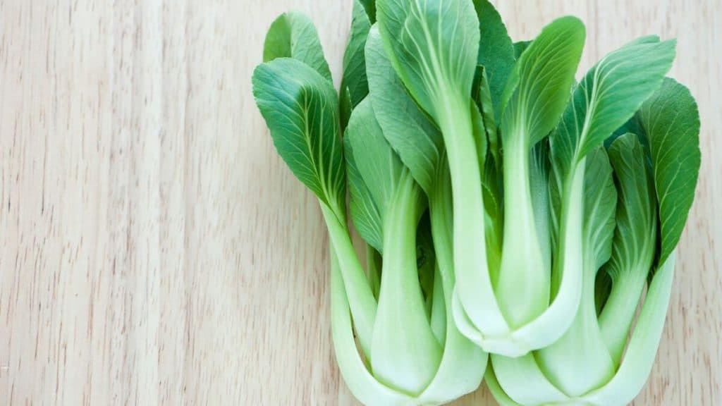bok choy on a wooden table. 
