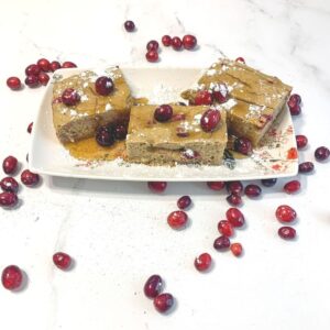 Cranberry sheet pan protein pancakes made with pumpkin.
