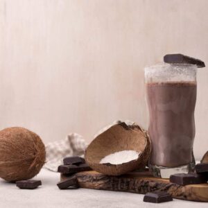 Delicious raw cacao healthy milkshake.