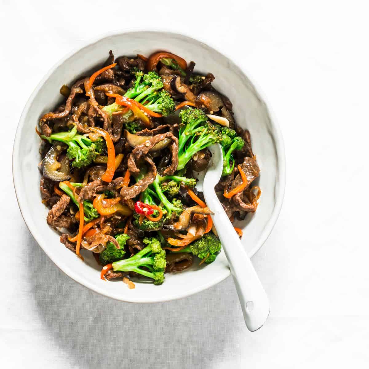 Korean beef bulgogi bowl in a white bowl.