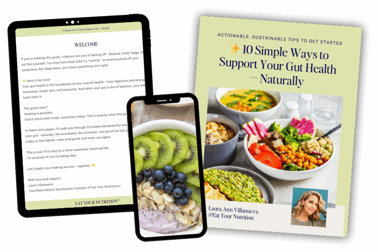 10 Simple Ways To Support Your Gut Health Naturally free guide shown on tablet and phone