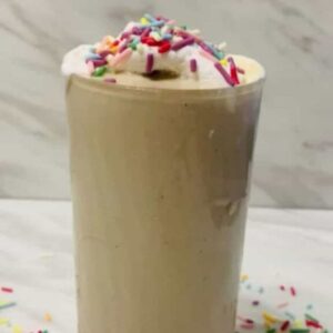 Frosted sugar cookie protein smoothie recipe.
