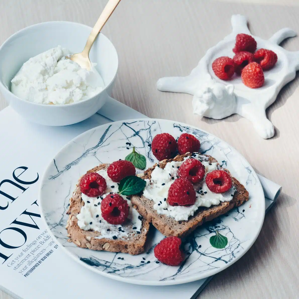 Delicious healthy raspberry yogurt toast