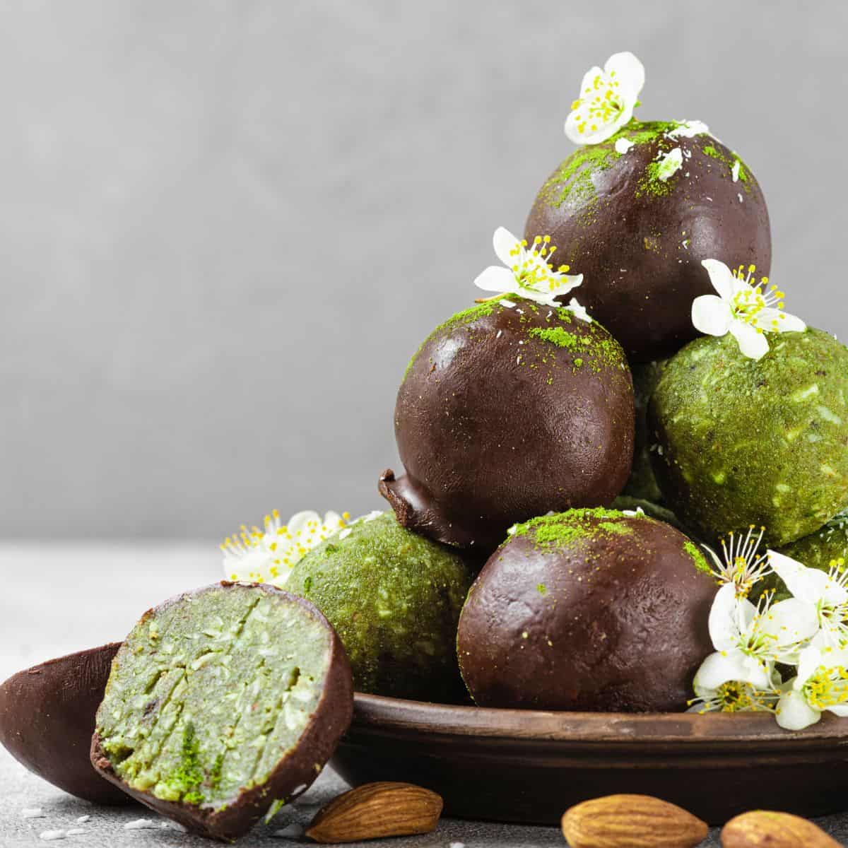 Vegan matcha coconut bliss balls.