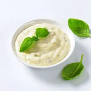 Creamy lemon basil dressing recipe made with avocado oil