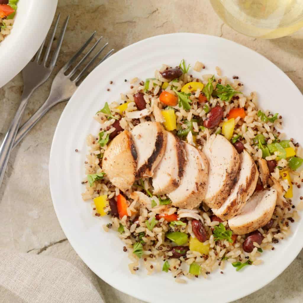 Marinated Grilled Chicken with Quinoa and Brown Rice Salad 