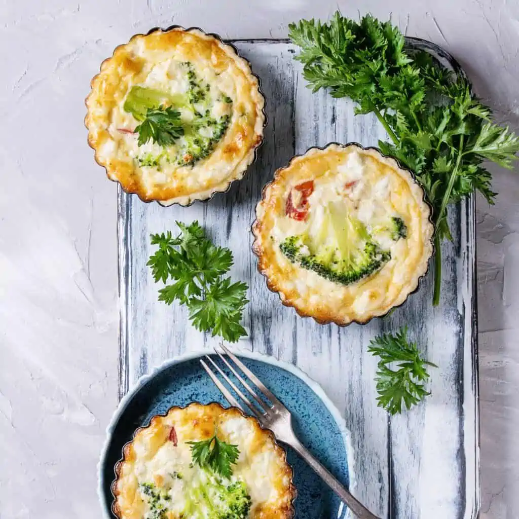 Mini Gluten free crustless broccoli quiche bites, gluten free recipe for a healthy gut.