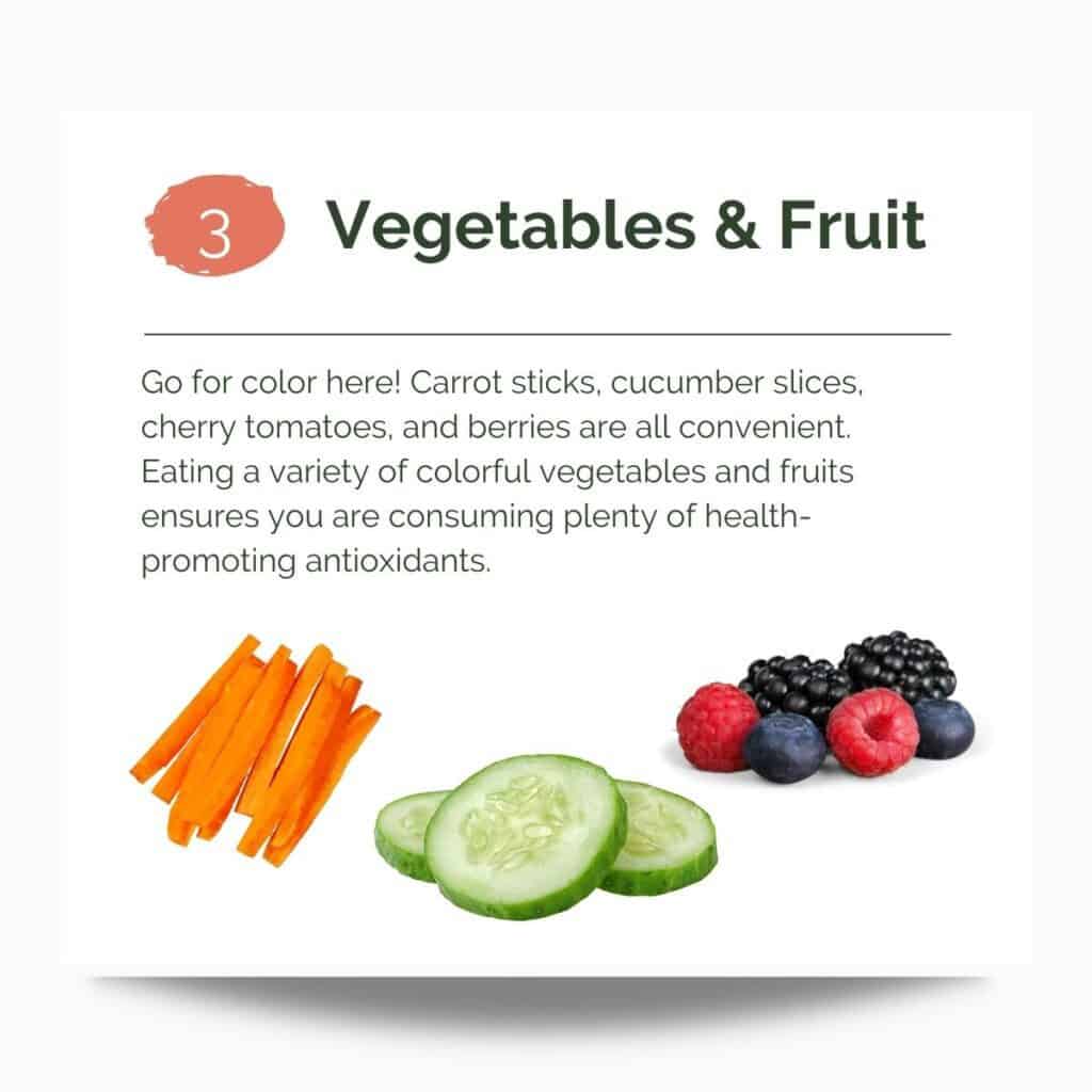 Vegetables and fruit for a healthy bento box idea.