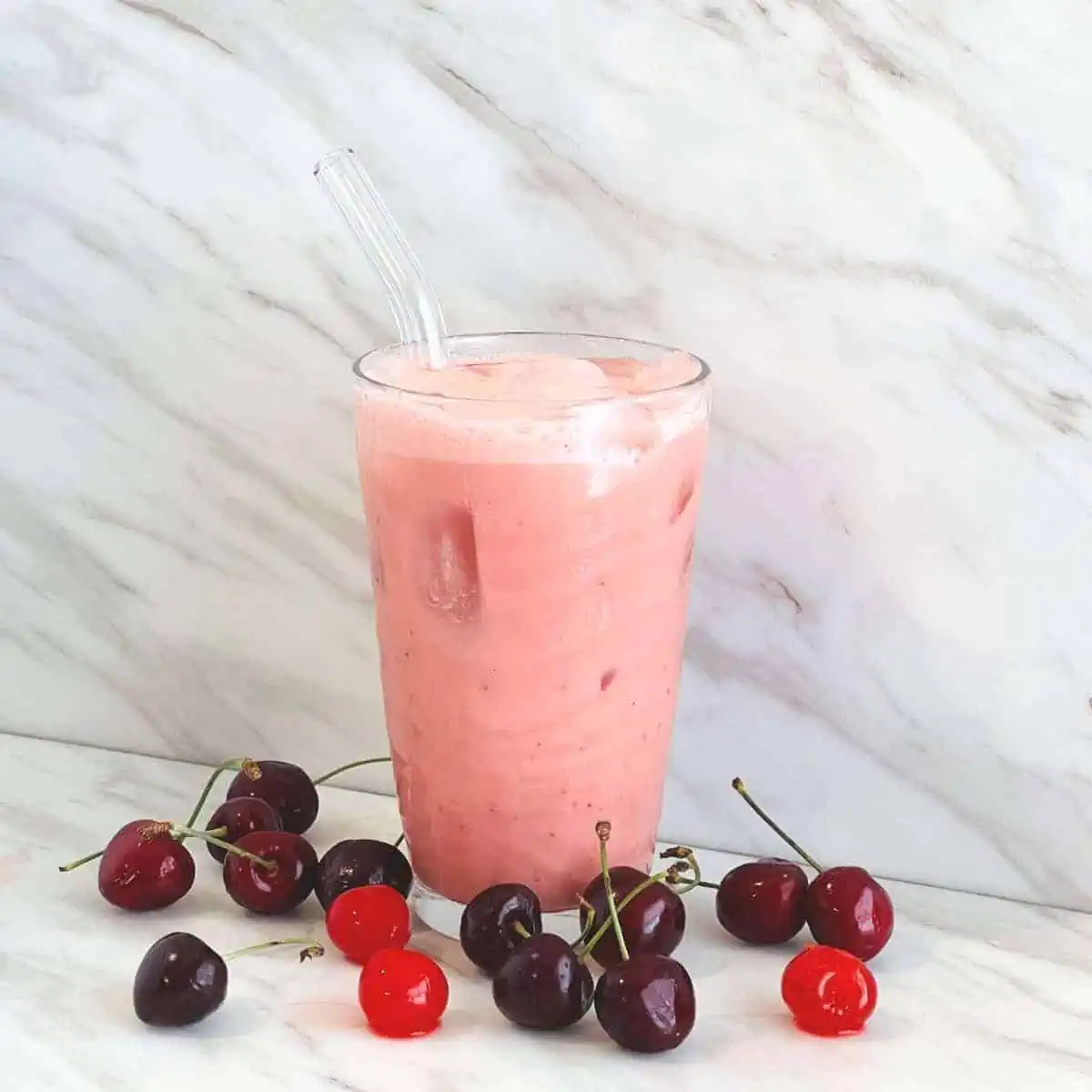 Simple to make cherry vanilla collagen iced latte recipe.