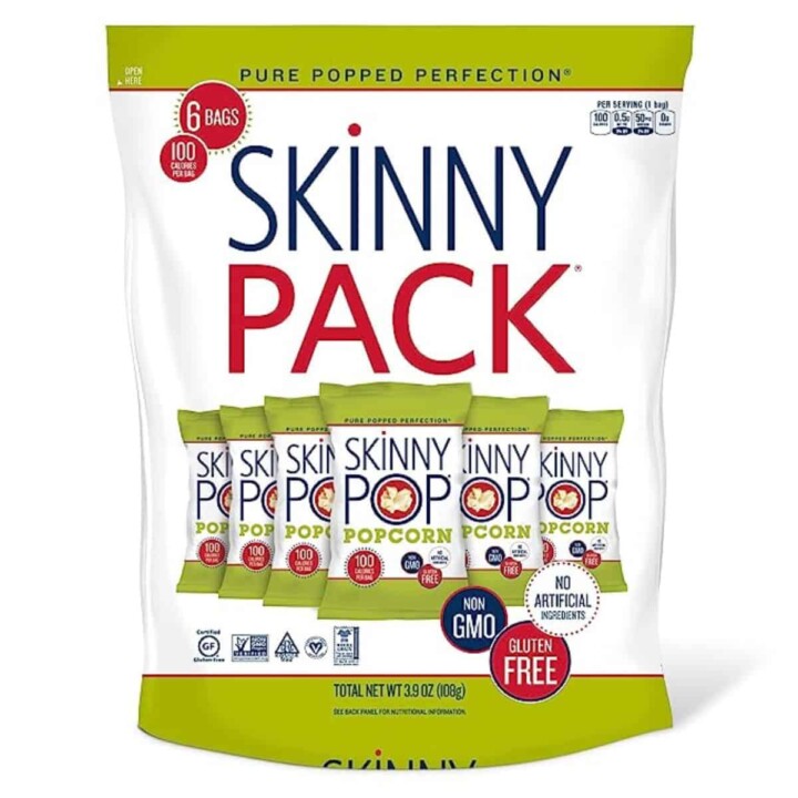 Skinny pop popcorn is a great gluten free snack on the go.