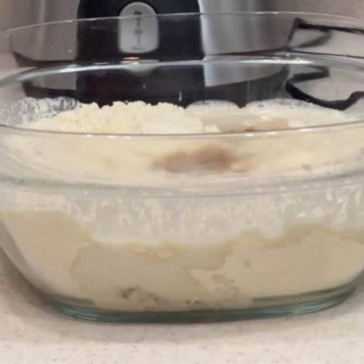 In a large mixing bowl, combine the flour, baking powder, flax seed, and salt. Then add the wet ingredients: egg, vanilla extract, almond milk, and coconut oil.