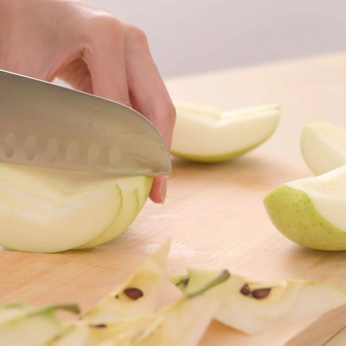 cutting and coring apples.