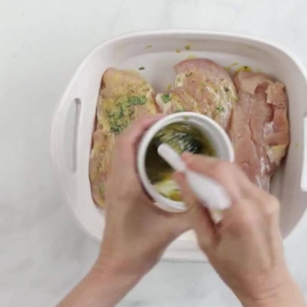 Brush 12 mustard maple syrup mix evenly over chicken breasts