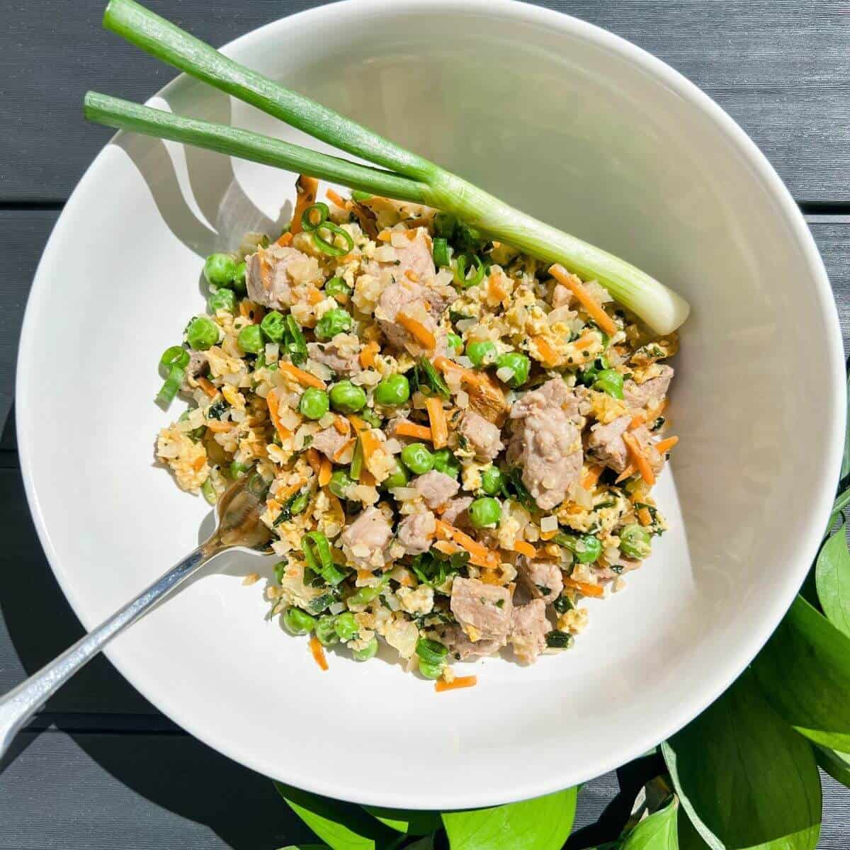 Pork stir fried cauliflower rice