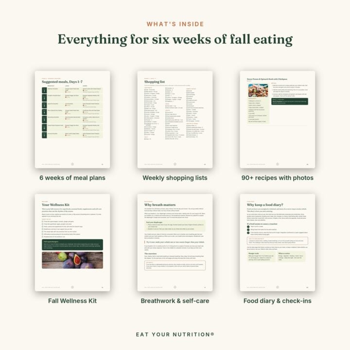 What's inside the Fall Into Healthy Nutrition Challenge: meal plans, shopping lists, recipes, wellness kit and food diary