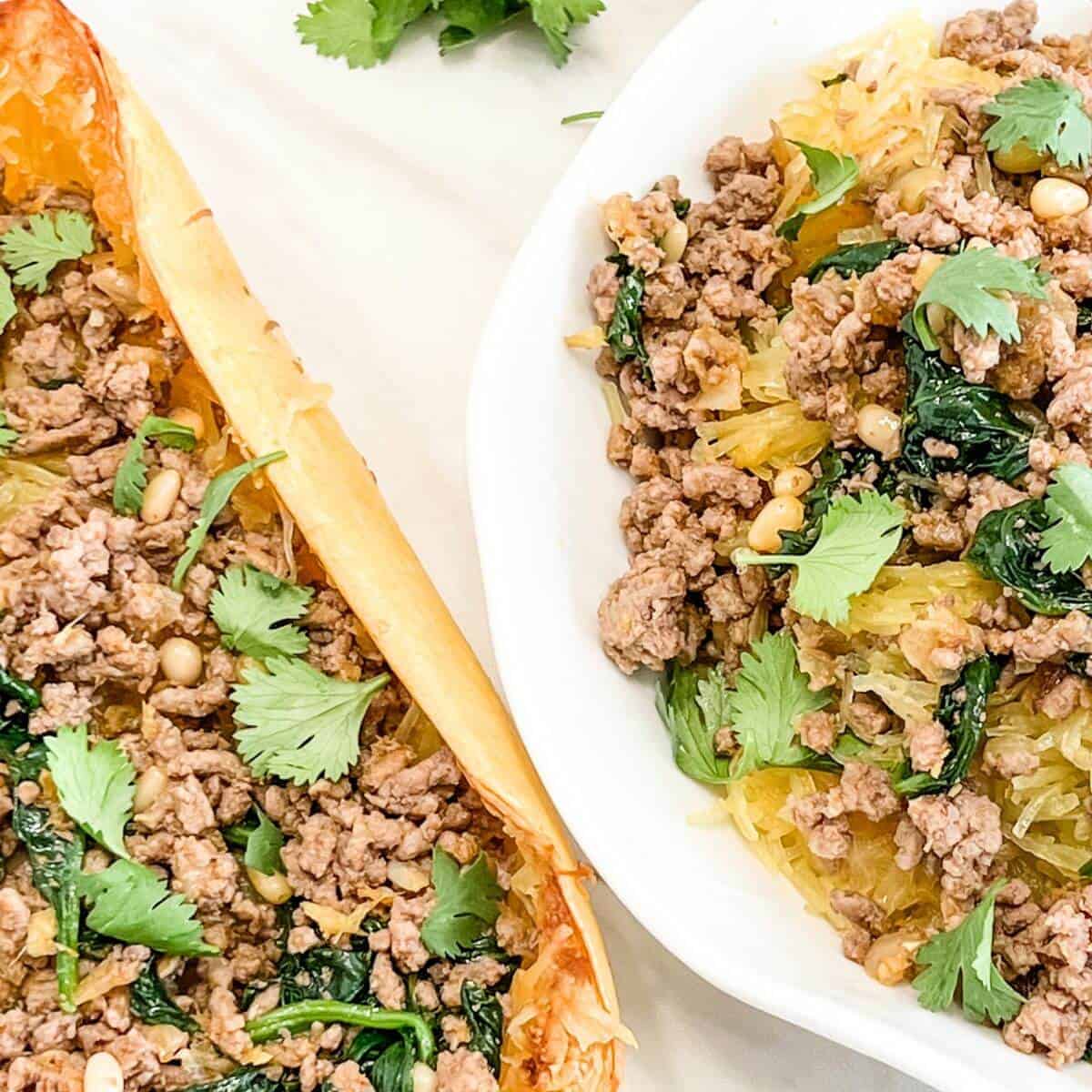 Spicy garlic ginger beef spaghetti squash recipe