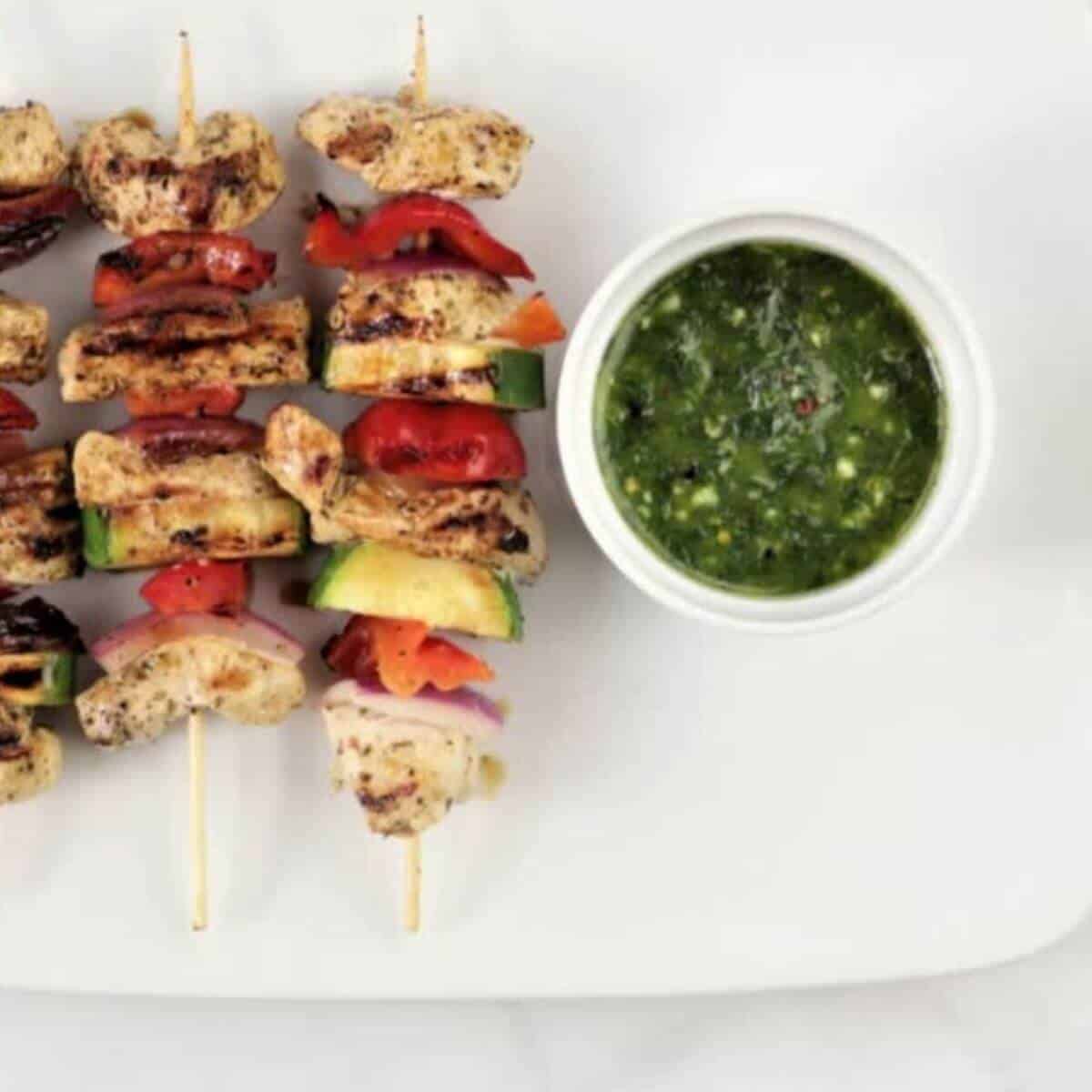 Easy Grilled Chicken Kabob Skewers With Basil Sauce