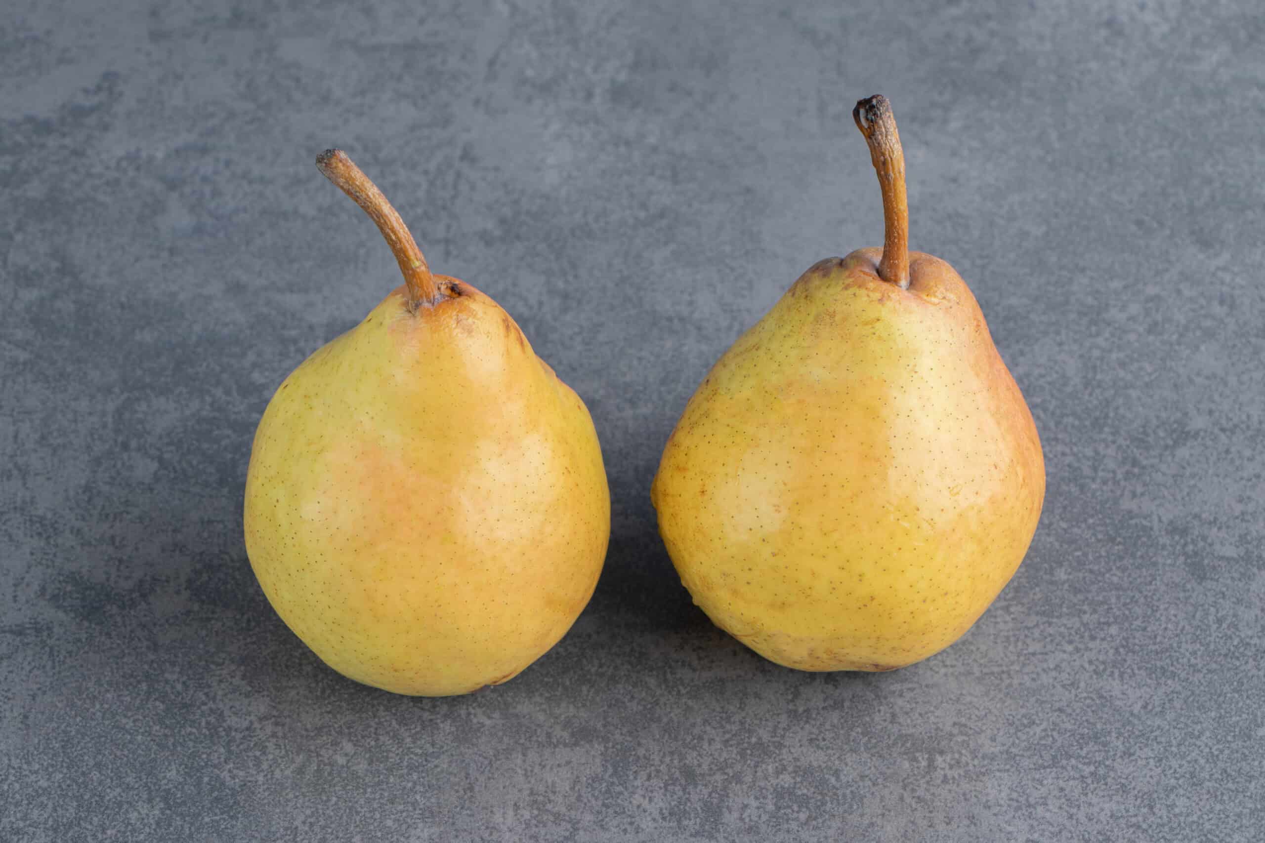 Fresh pears on a table.
