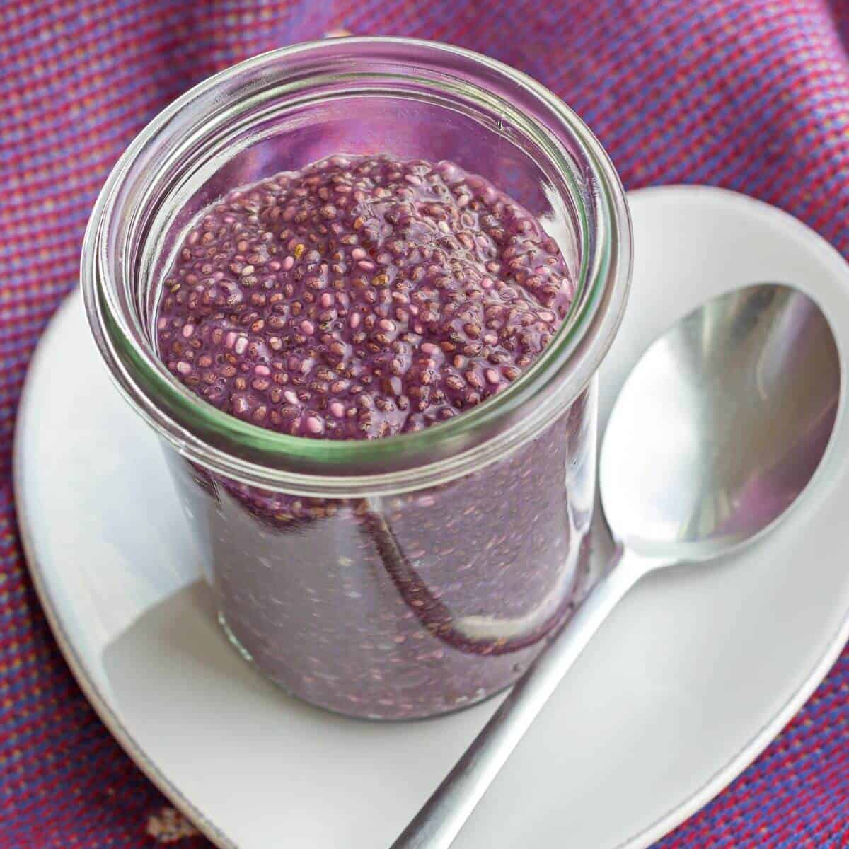 Vegan purple sweet potato chia seed pudding, yam.