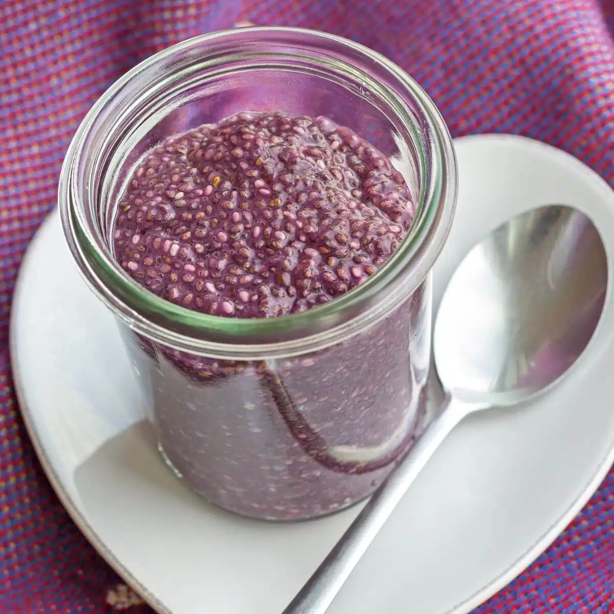 Vegan purple sweet potato chia seed pudding, yam.
