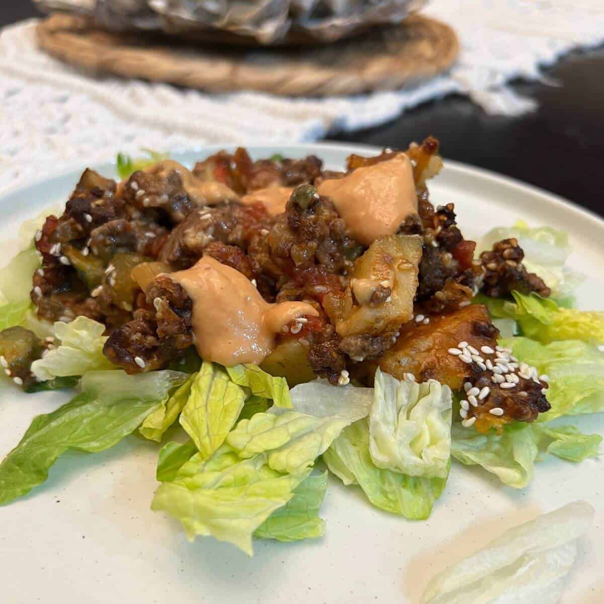 Lean and green Big Mac casserole salad recipe