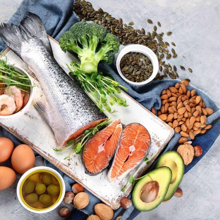 Salmon, avocado, nuts and seeds rich in omega-3 fats
