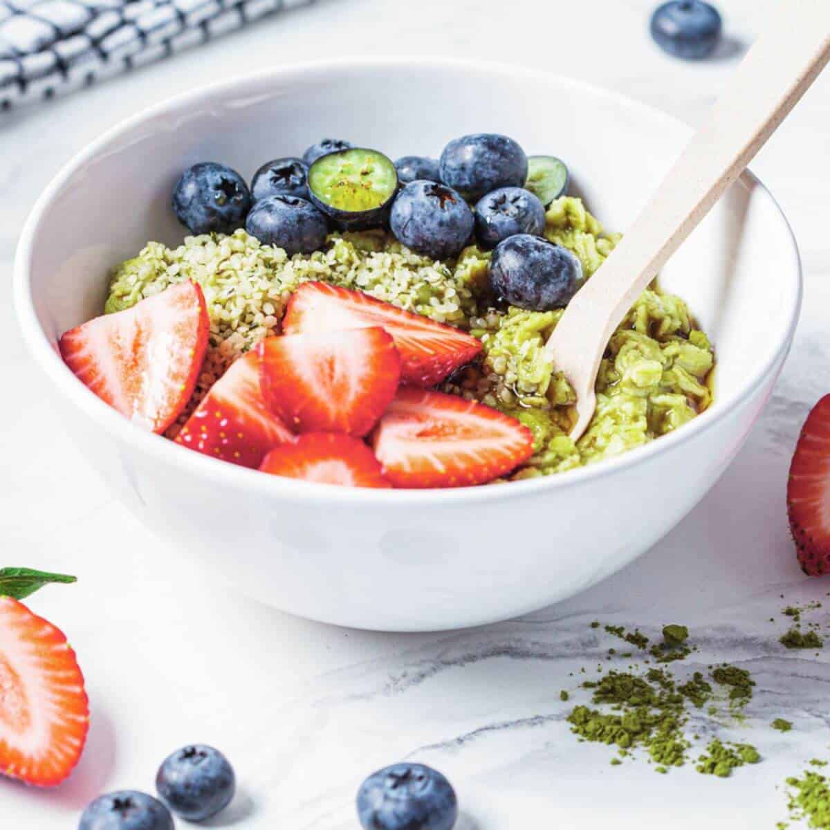 Matcha overnight oats with mixed berries