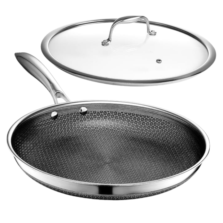 Hexclad hybrid nonstick 12 inch fry pan with tempered glass lid