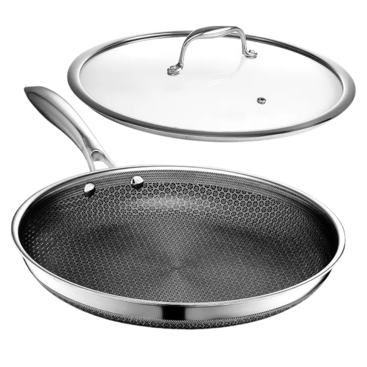Hexclad hybrid nonstick 12 inch fry pan with tempered glass lid