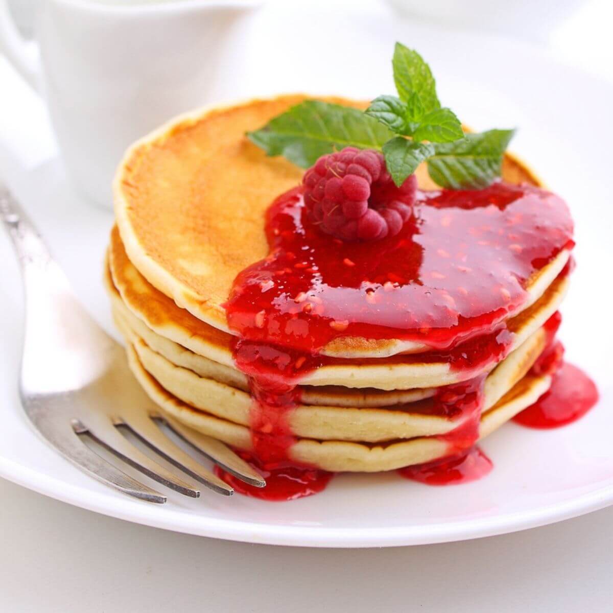 fluffy pancakes recipe made with raspberry
