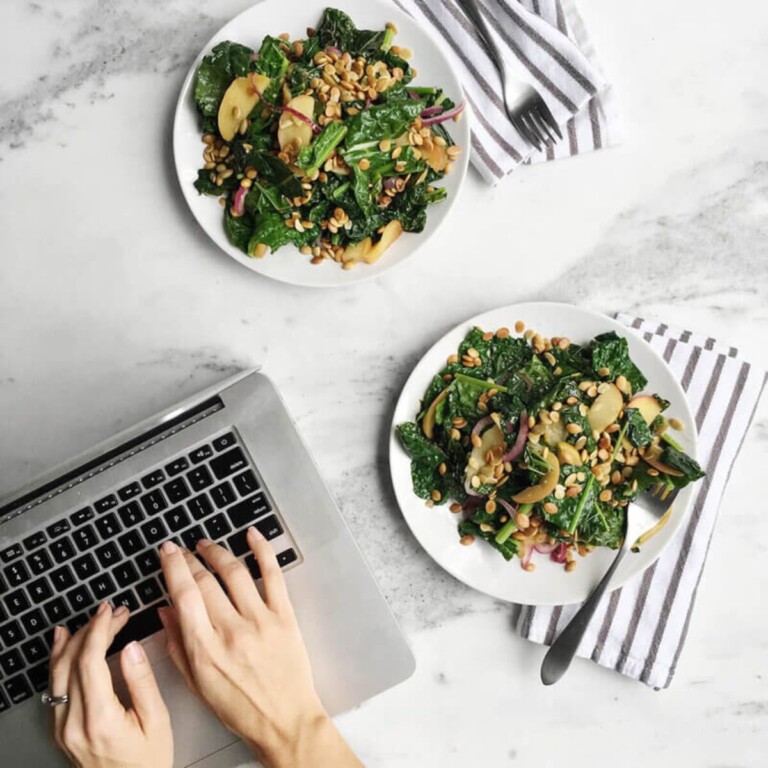 Balanced meals served beside a laptop