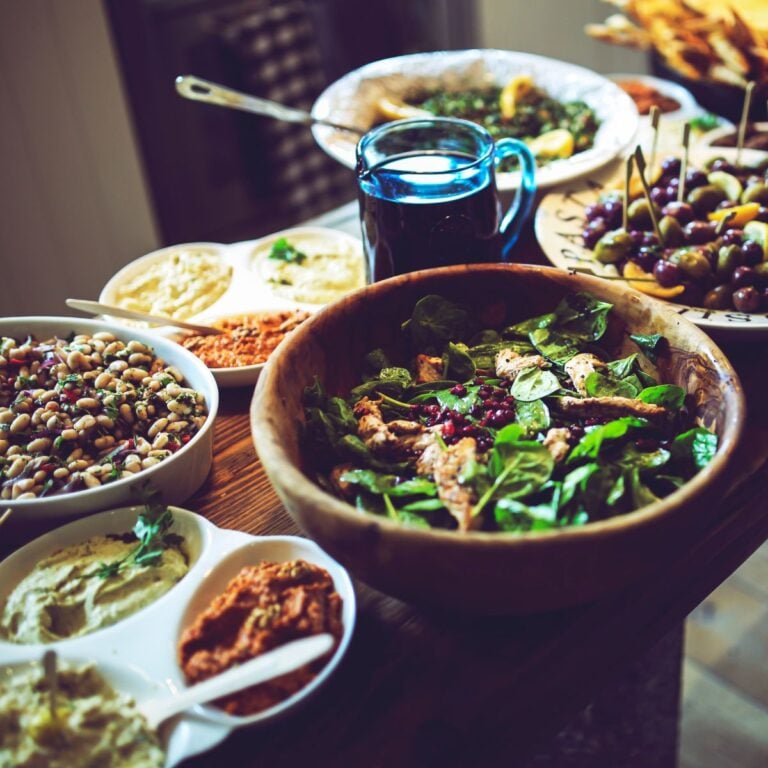 Table of simple whole-food meals and dips
