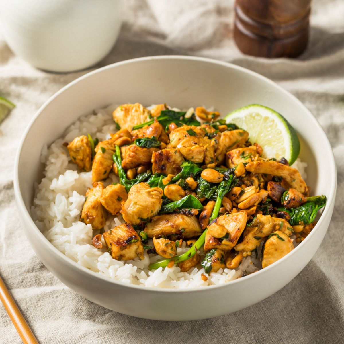 Asian peanut chicken bowl
