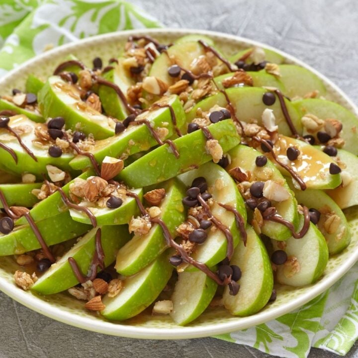Cinnamon Apple Nachos With Peanut Butter Yogurt Drizzle