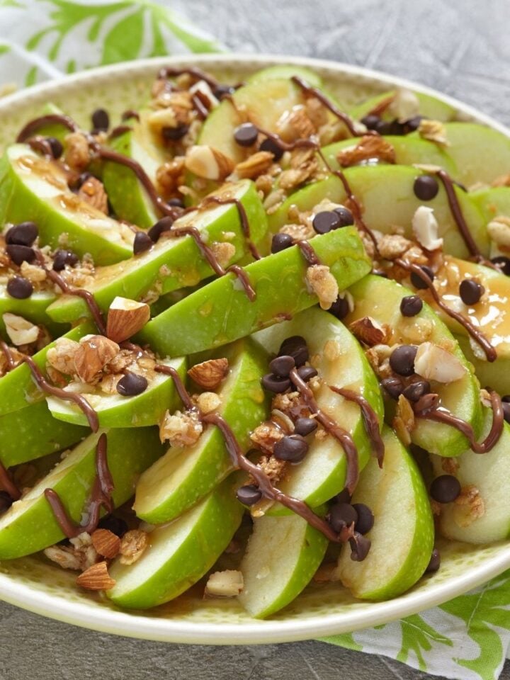 Cinnamon Apple Nachos With Peanut Butter Yogurt Drizzle