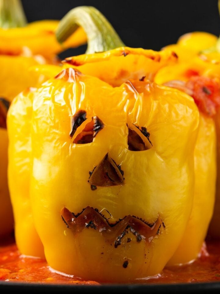 Healthy Halloween Stuffed Peppers (Gluten-Free Jack-O'-Lanterns)