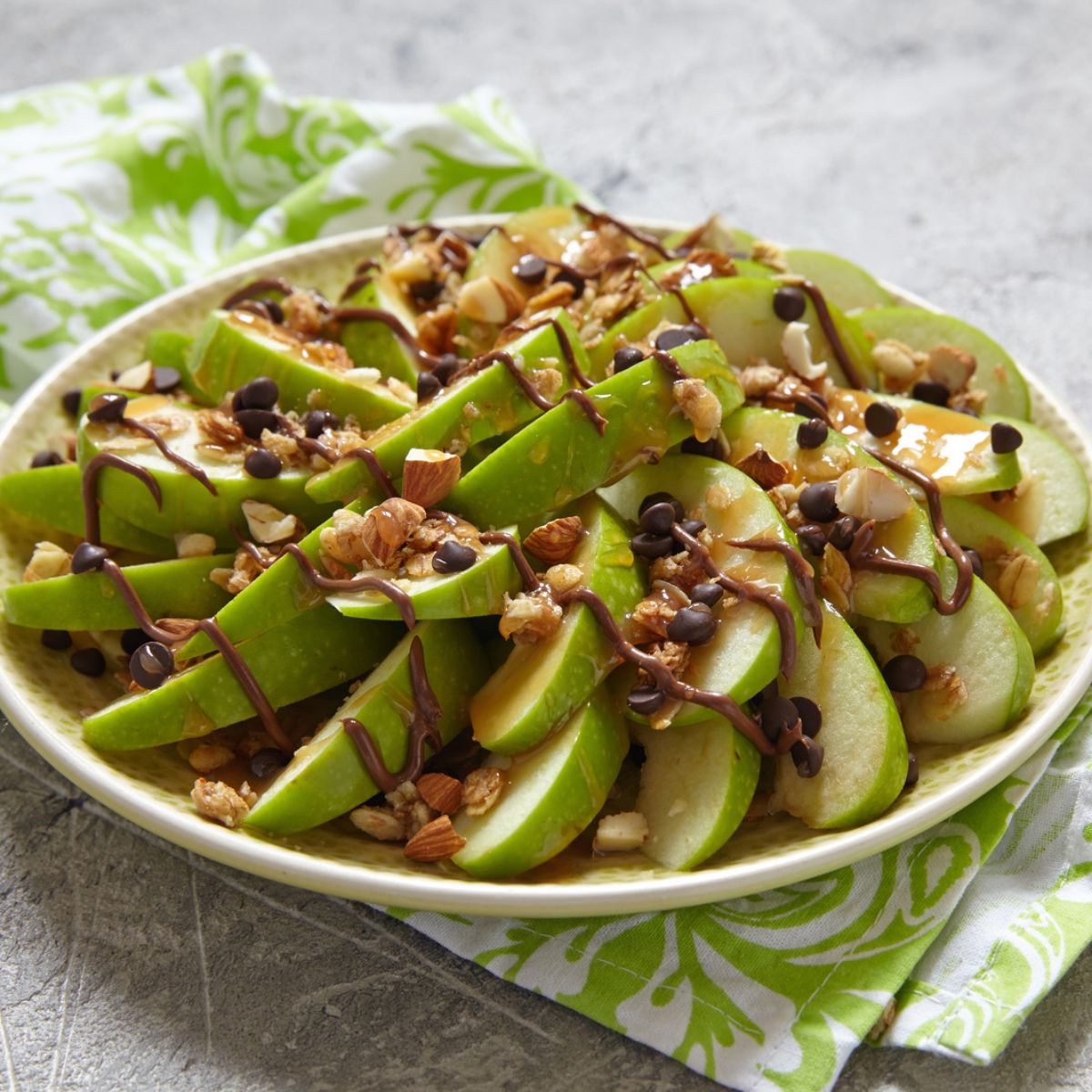 best tasting cinnamon apple nachos with peanut and yogurt drizzle