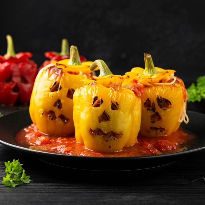 jack-o'-lantern stuffed peppers